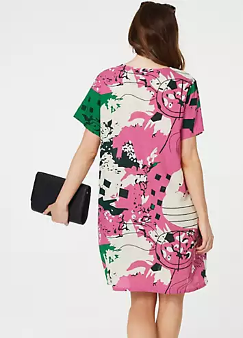 Izabel London Pink Printed Short Sleeve Relaxed Tunic Dress | Grattan