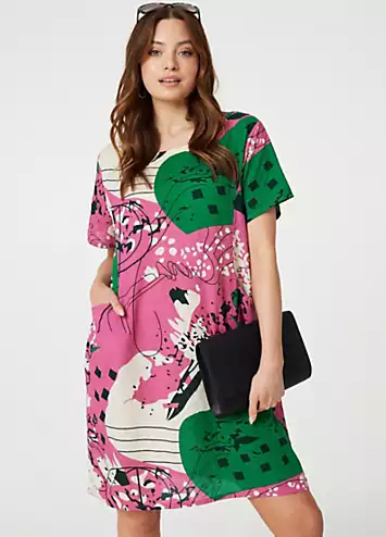 Izabel London Pink Printed Short Sleeve Relaxed Tunic Dress | Grattan