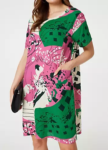 Izabel London Pink Printed Short Sleeve Relaxed Tunic Dress | Grattan