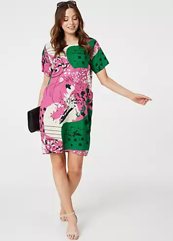 Izabel London Pink Printed Short Sleeve Relaxed Tunic Dress | Grattan