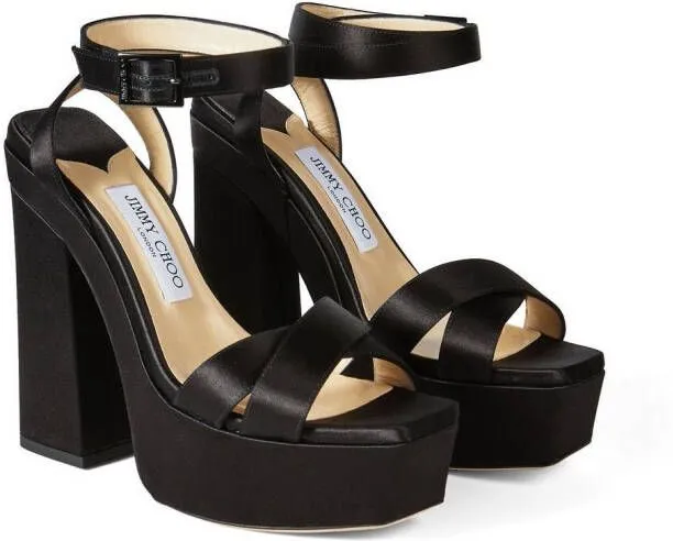 Jimmy Choo 140mm Gaia satin sandals Black