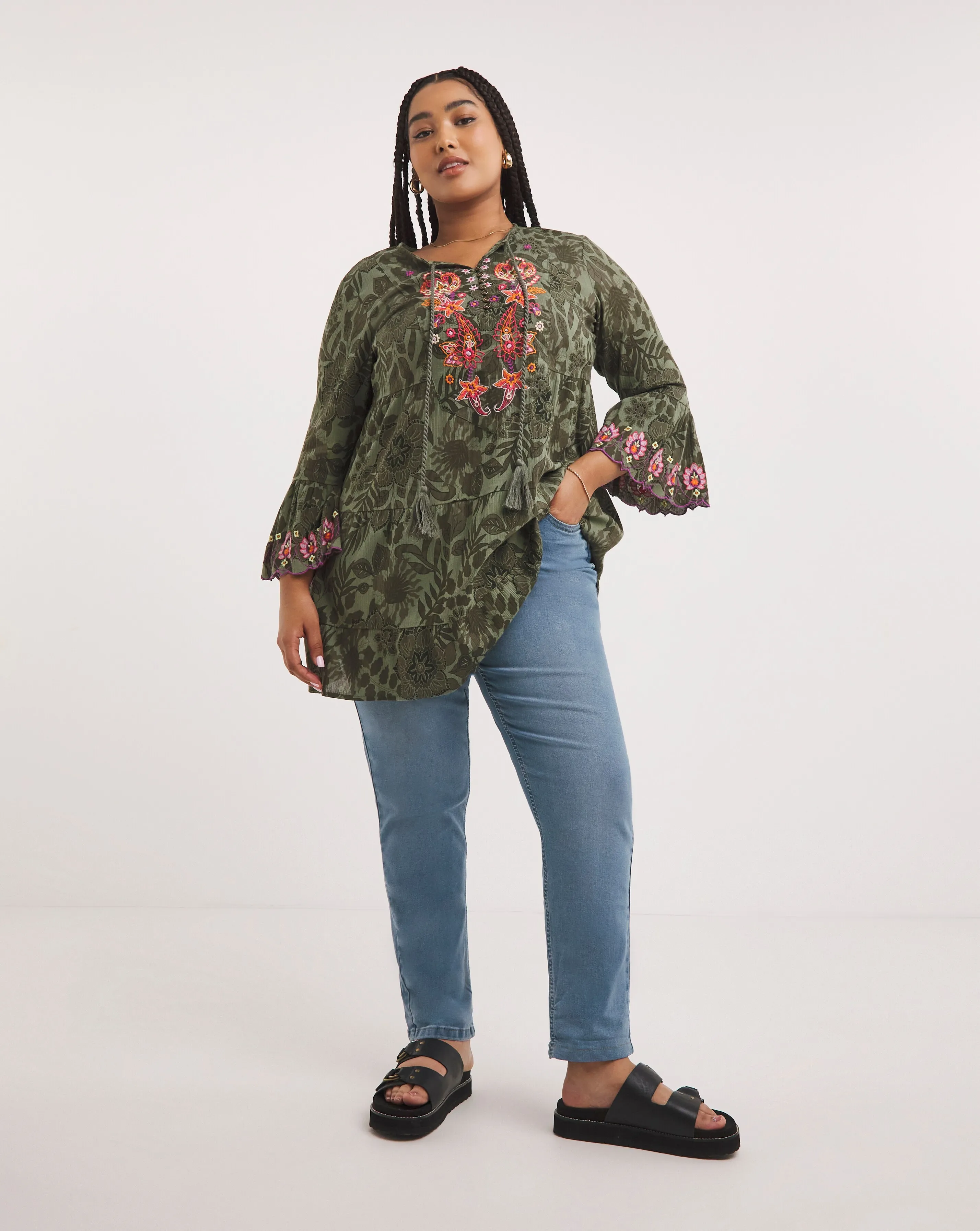 Joe Browns Khaki Stunning Embroidered Tunic | Simply Be