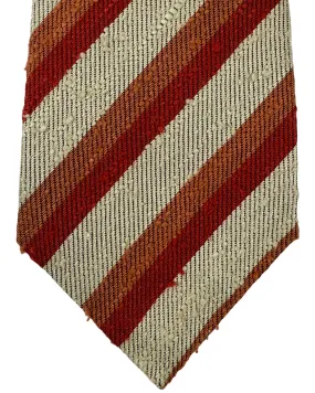 Kiton Silk Tie Gray Red Orange Stripes - Sevenfold Necktie SALE