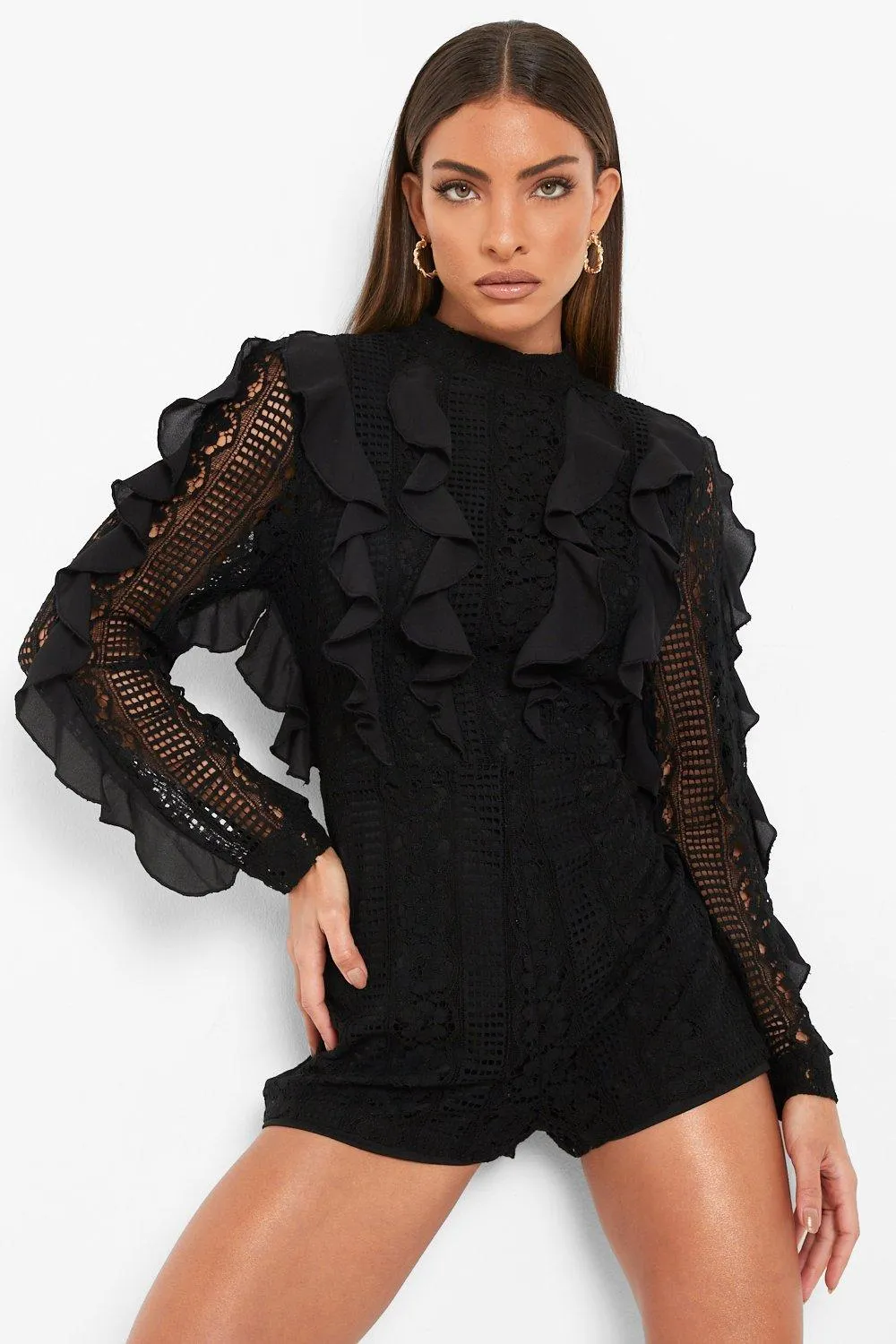 Lace Frill High Neck Romper