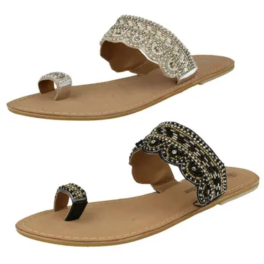 Ladies Spot On Leather Collection Beaded Toe Sandals