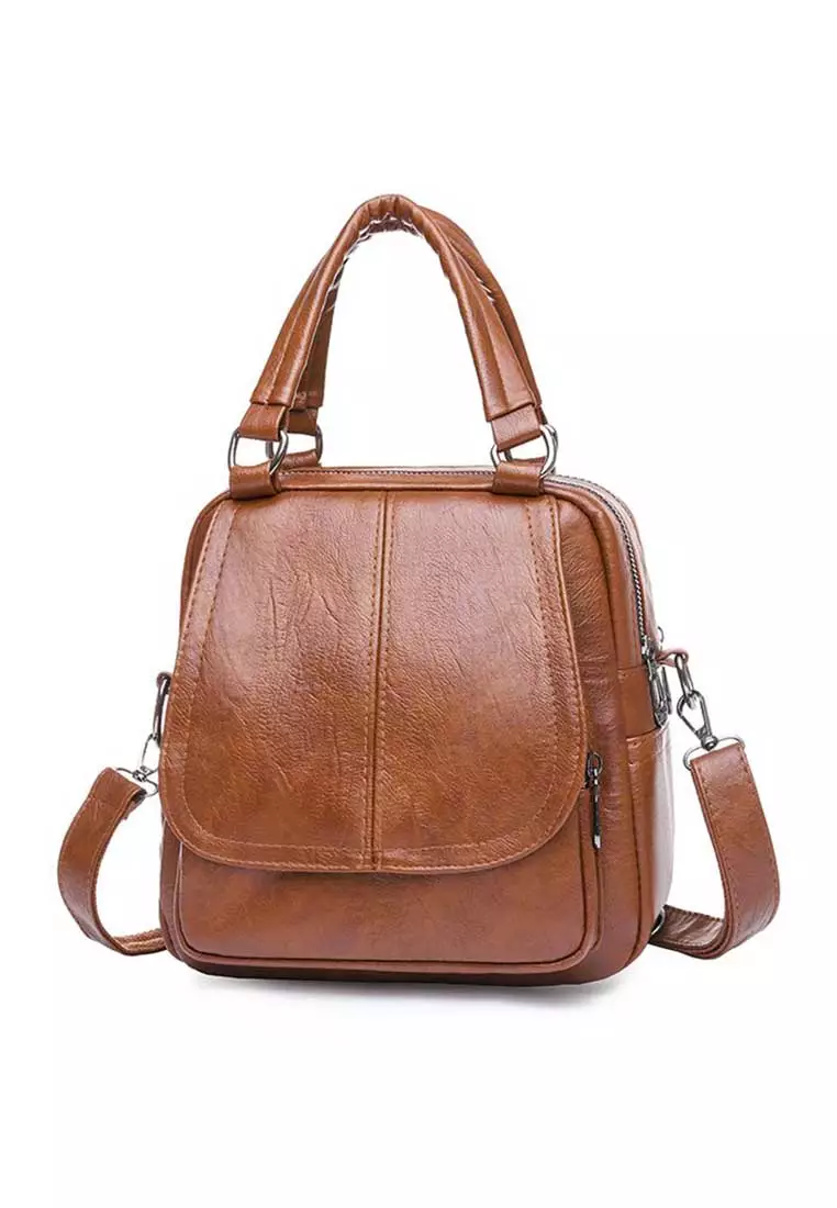 Lara Women's Leather Light-weight Zipper Backpack - Caramel