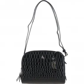 Leather Three Section Cross Body Bag Black/croc: 63789 Croc