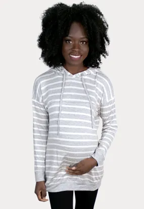 Lightweight Striped Maternity Sweatshirt in Grey