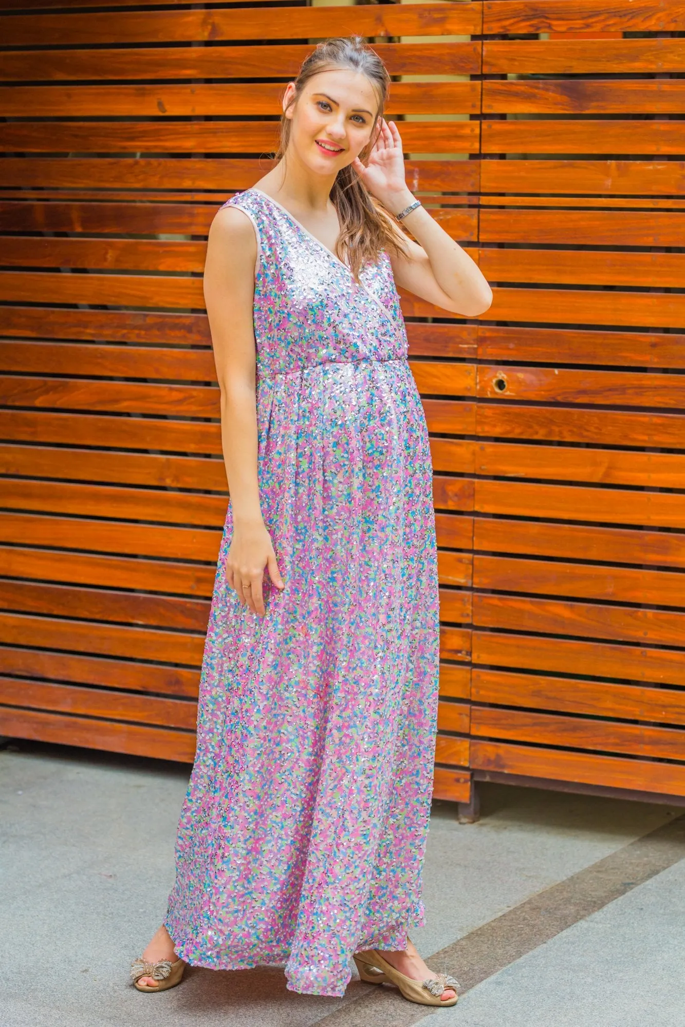 Lilac Sequence Maternity & Nursing Dress