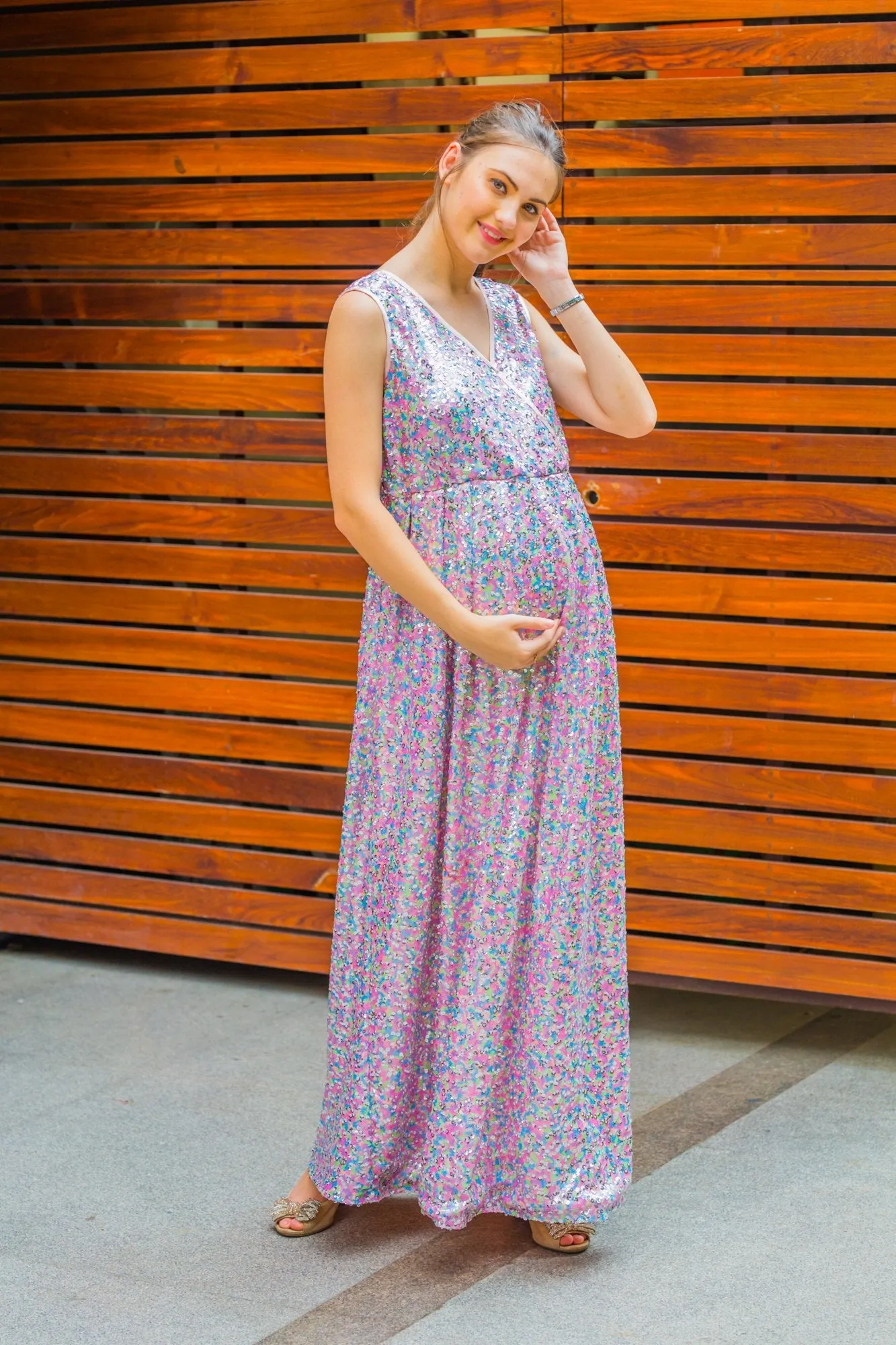 Lilac Sequence Maternity & Nursing Dress