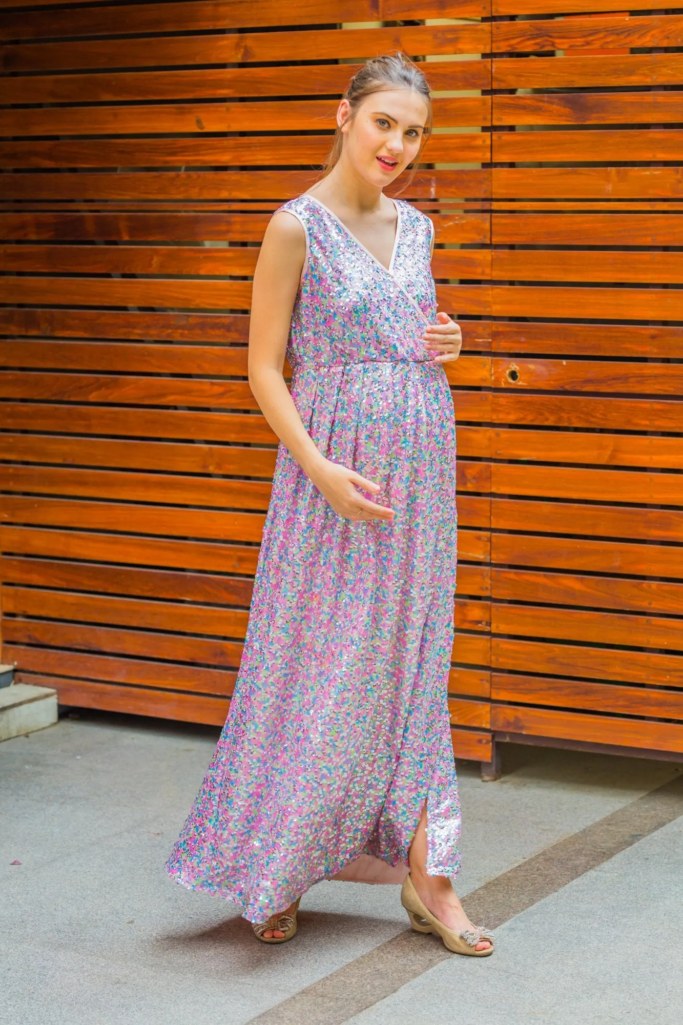 Lilac Sequence Maternity & Nursing Dress