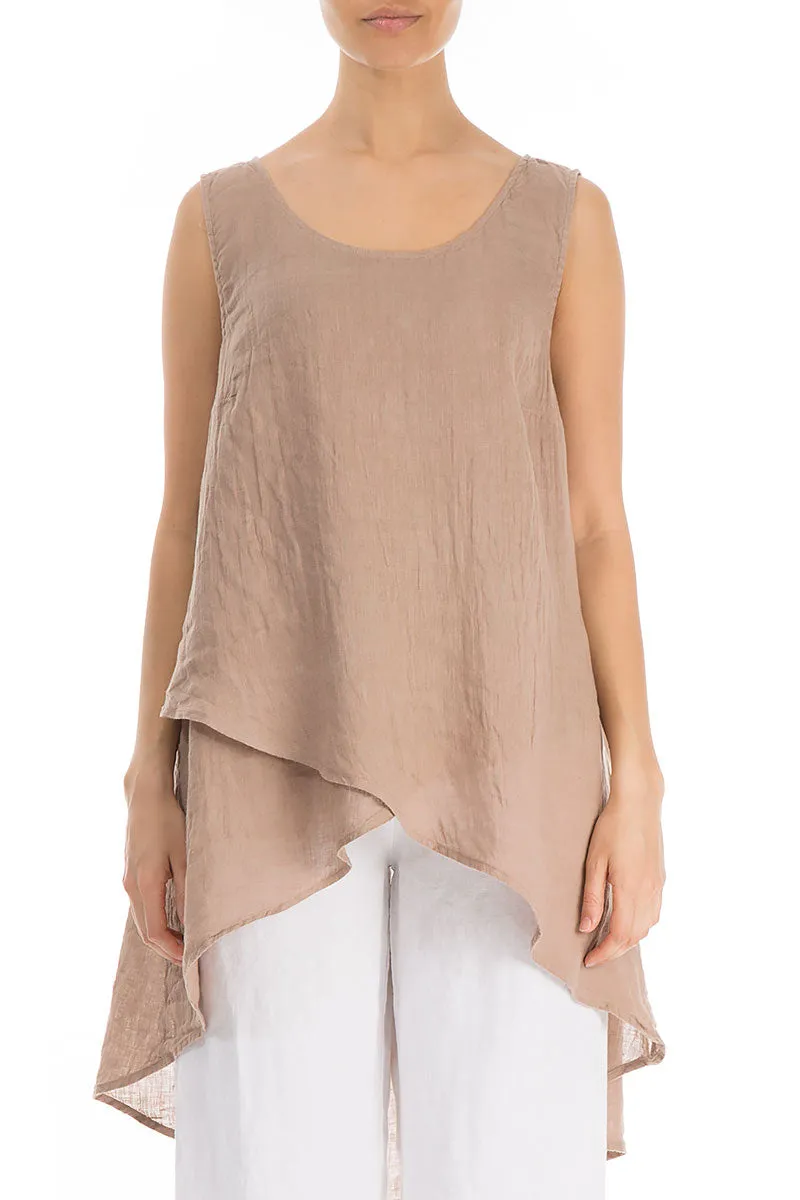 Longer Back Sleeveless Cappuccino Linen Tunic