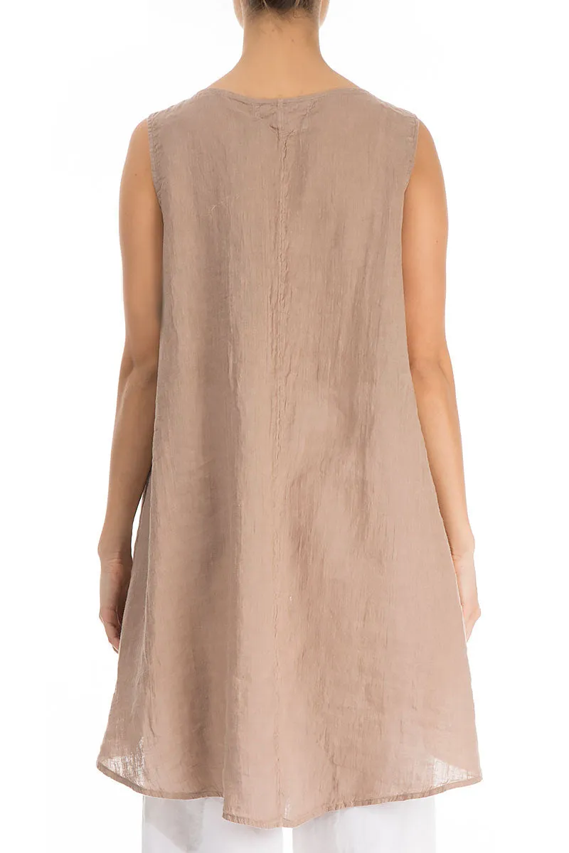 Longer Back Sleeveless Cappuccino Linen Tunic