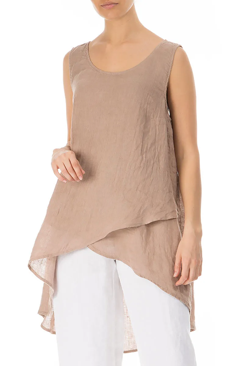 Longer Back Sleeveless Cappuccino Linen Tunic