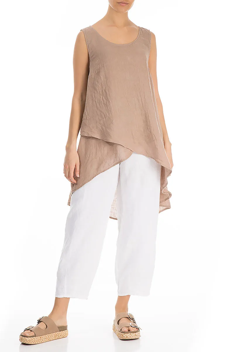 Longer Back Sleeveless Cappuccino Linen Tunic