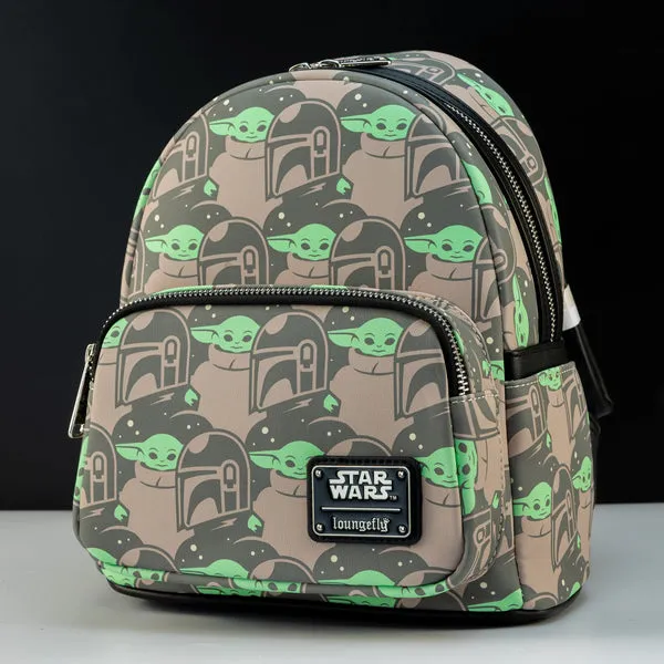 Loungefly x The Mandalorian, Grogu and Mandalorian Print Mini Backpack