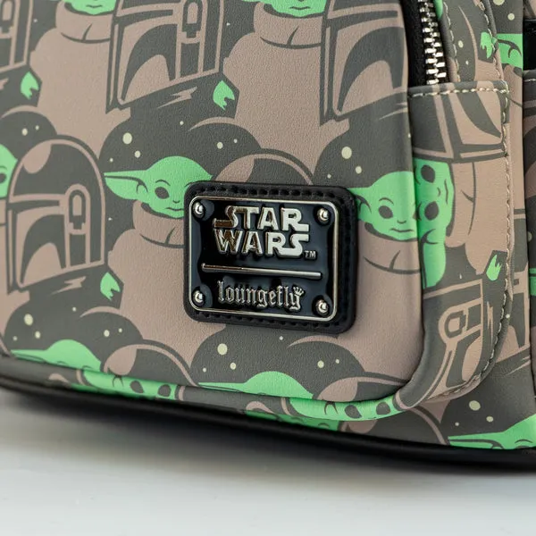 Loungefly x The Mandalorian, Grogu and Mandalorian Print Mini Backpack