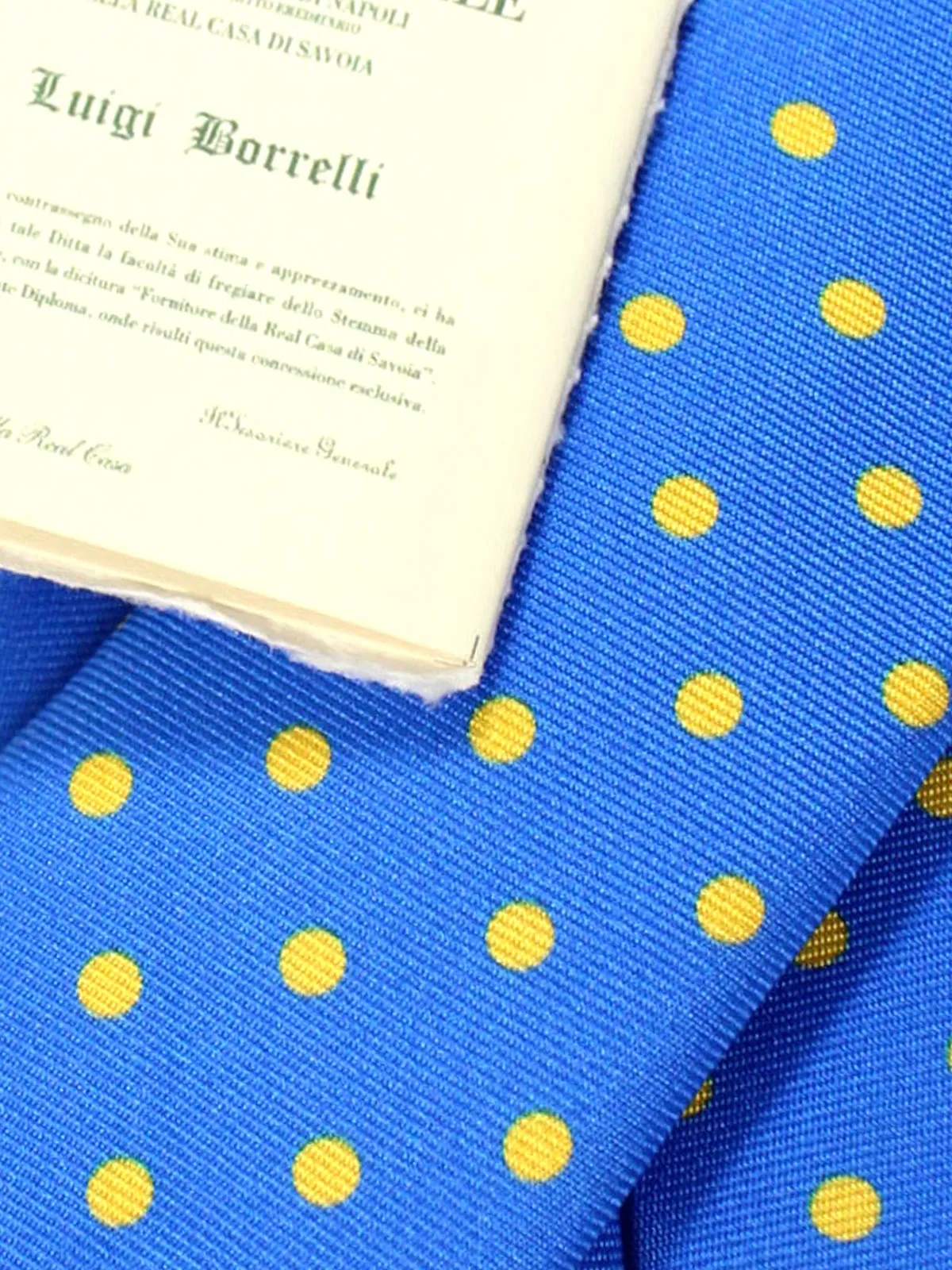 Luigi Borrelli Silk Tie Royal Blue Yellow Dots - Narrow Necktie SALE