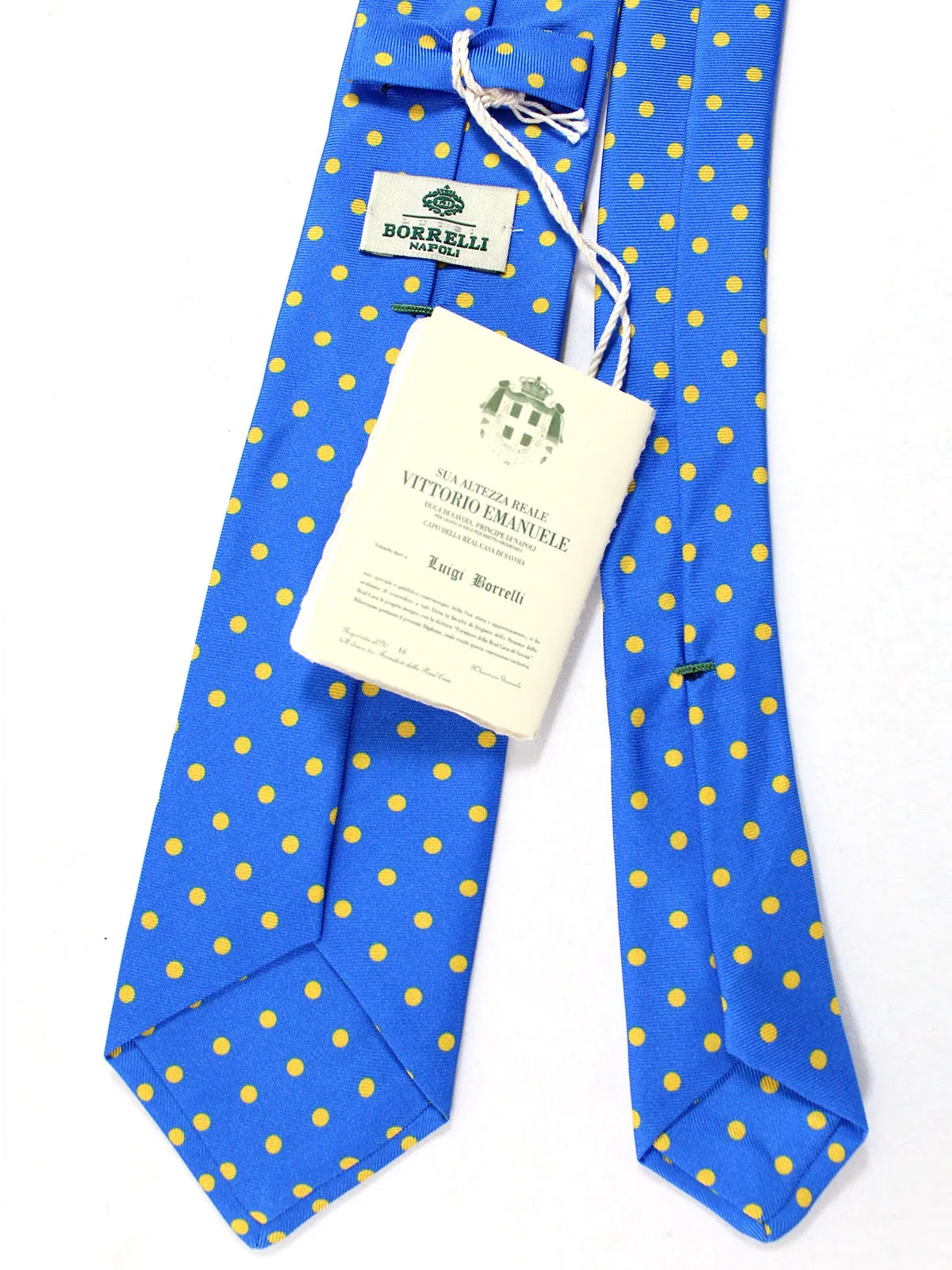 Luigi Borrelli Silk Tie Royal Blue Yellow Dots - Narrow Necktie SALE