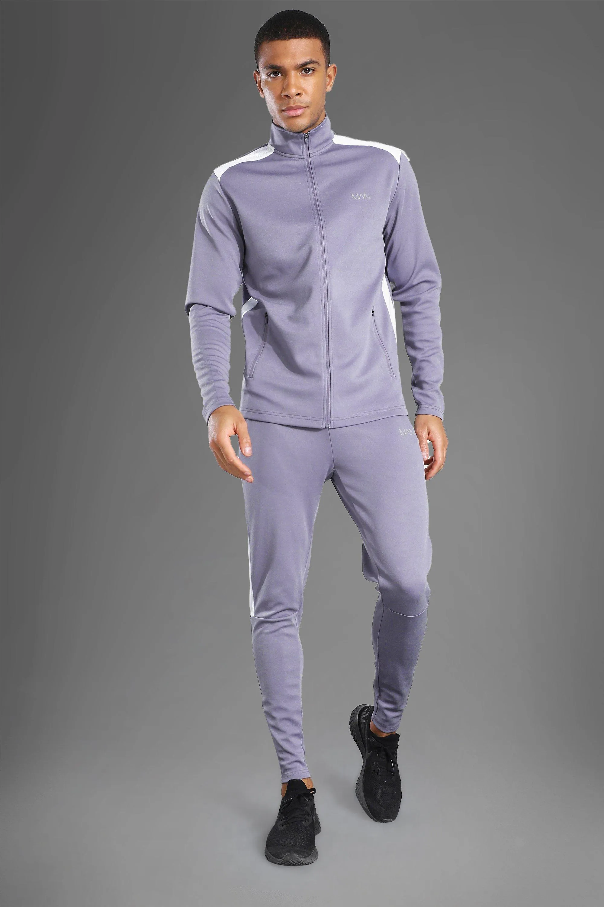 Man Active Mesh Panel Zip Through Tracksuit | boohooMAN UK