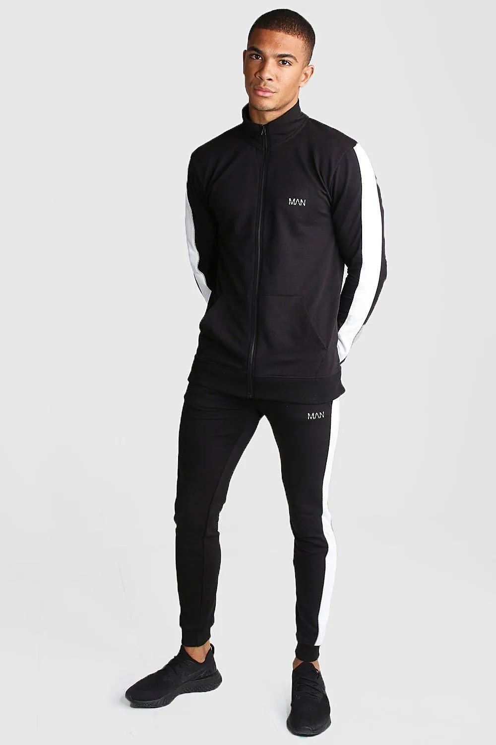 MAN Active Skinny Fit Reflective Detail Tracksuit | boohooMAN UK