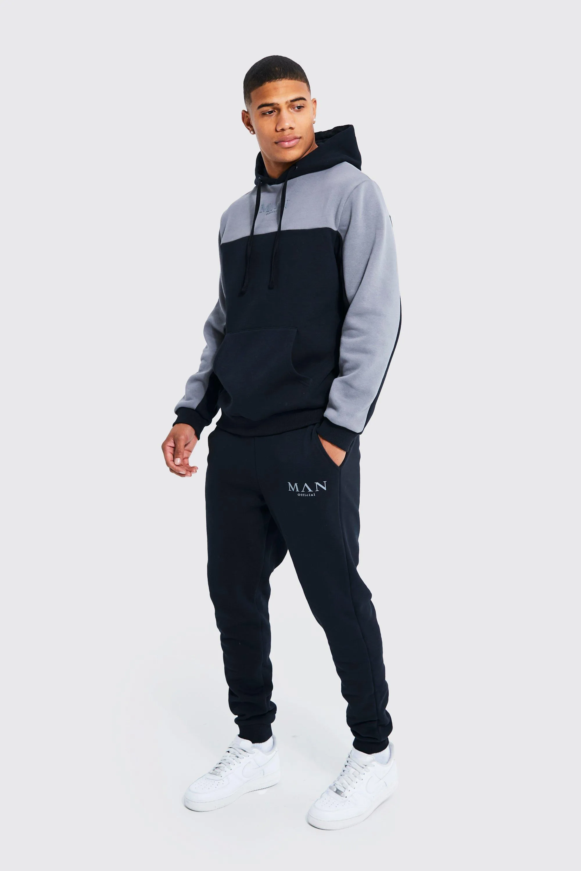 Man Roman Tape Colour Block Hooded Tracksuit