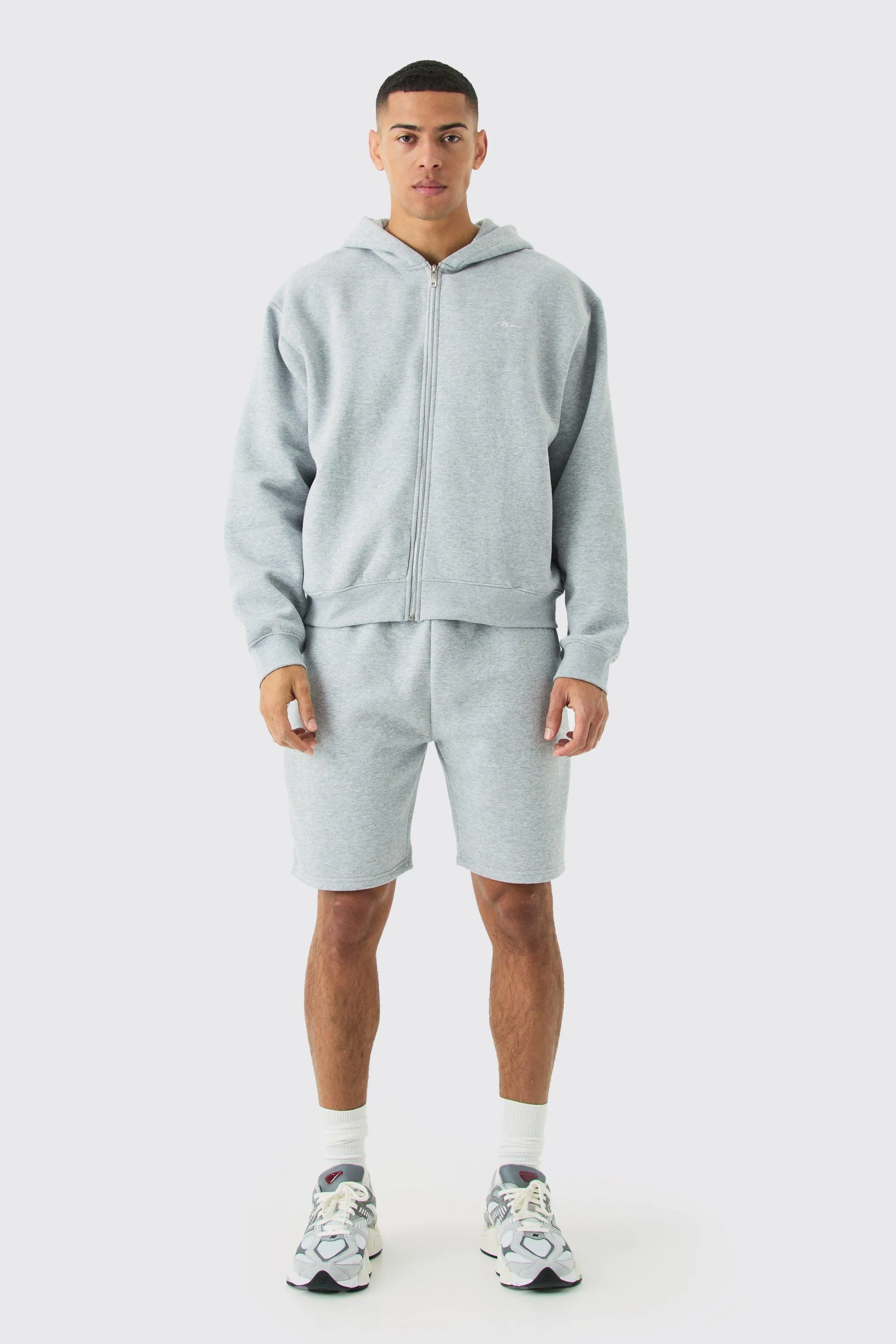 Man Signature Oversized Boxy Zip Thru Short Tracksuit | boohooMAN UK