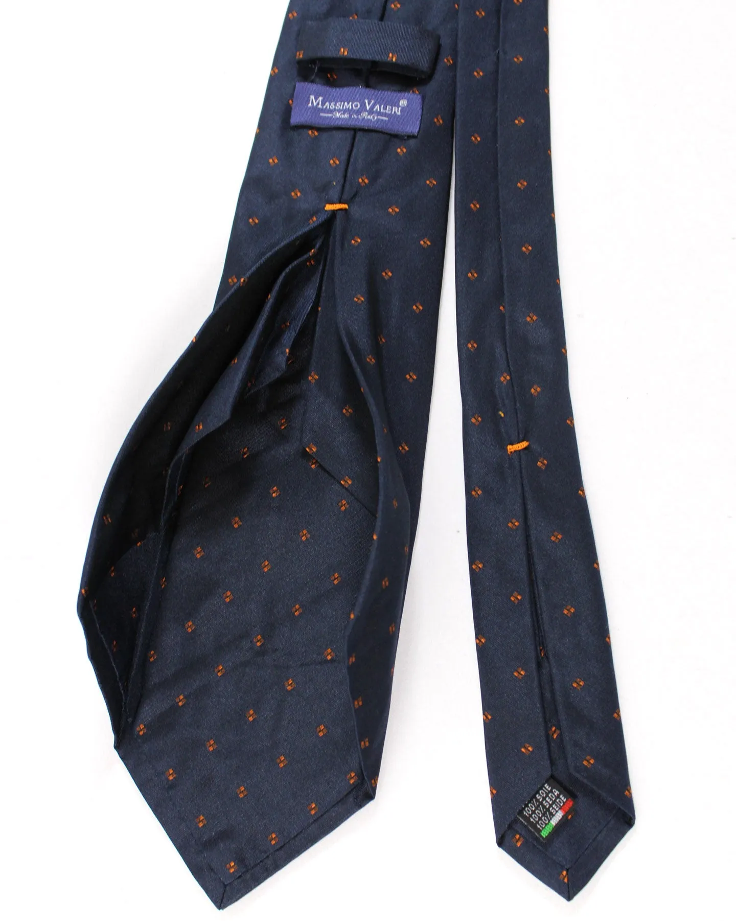 Massimo Valeri 11 Fold Tie Dark Blue Brown Geometric - Elevenfold Necktie