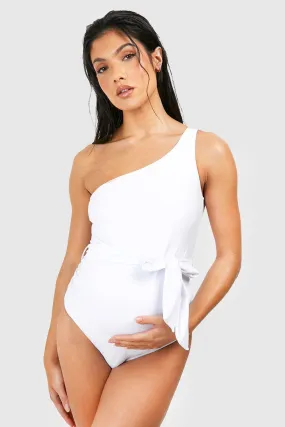 Maternity Belted One Shoulder Swimsuit