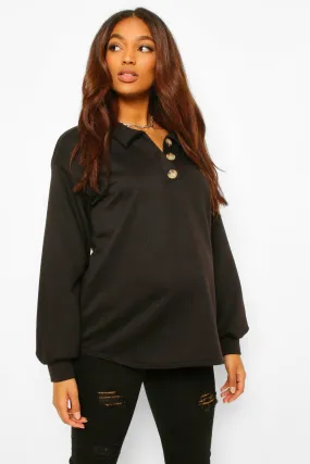 Maternity Button Front Collar Sweatshirt