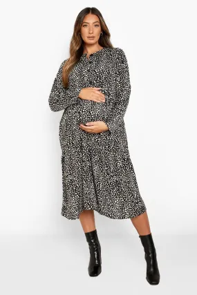 Maternity Button Front Midi Smock Dress