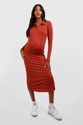 Maternity Button Rib Split Midi Dress