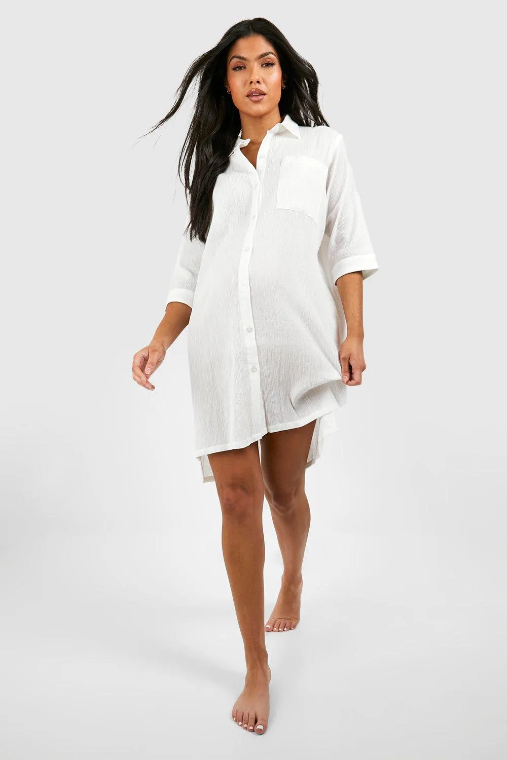 Maternity Cheesecloth Beach Shirt Dress Cover Up