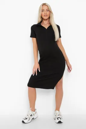 Maternity Collared Rib Midi Dress