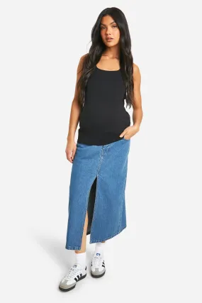 Maternity Denim Midaxi Split Hem Skirt