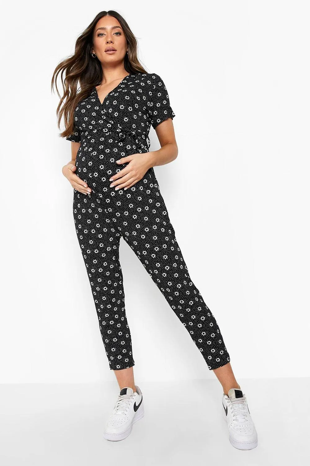 Maternity Ditsy Wrap Front Jumpsuit