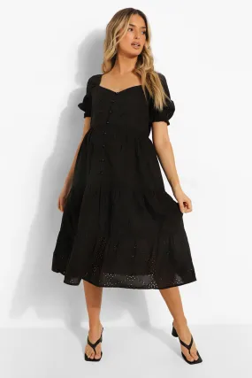 Maternity Eyelet Button Front Midi Dress