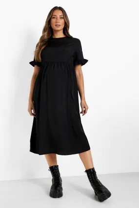 Maternity Frill Sleeve Midi Smock Dress