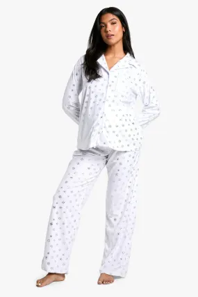 Maternity Metallic Snowflake Fleece Pyjama Set