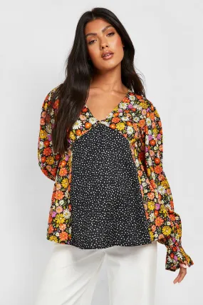 Maternity Mix Print Puff Sleeve Smock Top