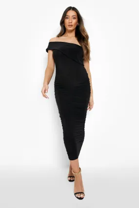 Maternity One Shoulder Ruched Midi Dress