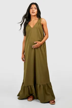 Maternity Poplin Sleeveless Maxi Dress