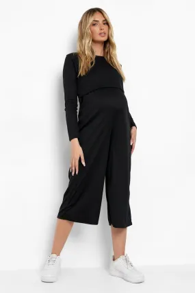 Maternity Rib Nursing Culotte Jumpsuit