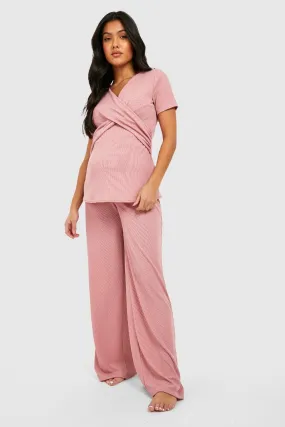 Maternity Rib Wrap Nursing Pajama Pants Set