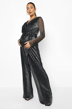 Maternity Shimmer Pleated Wrap Jumpsuit