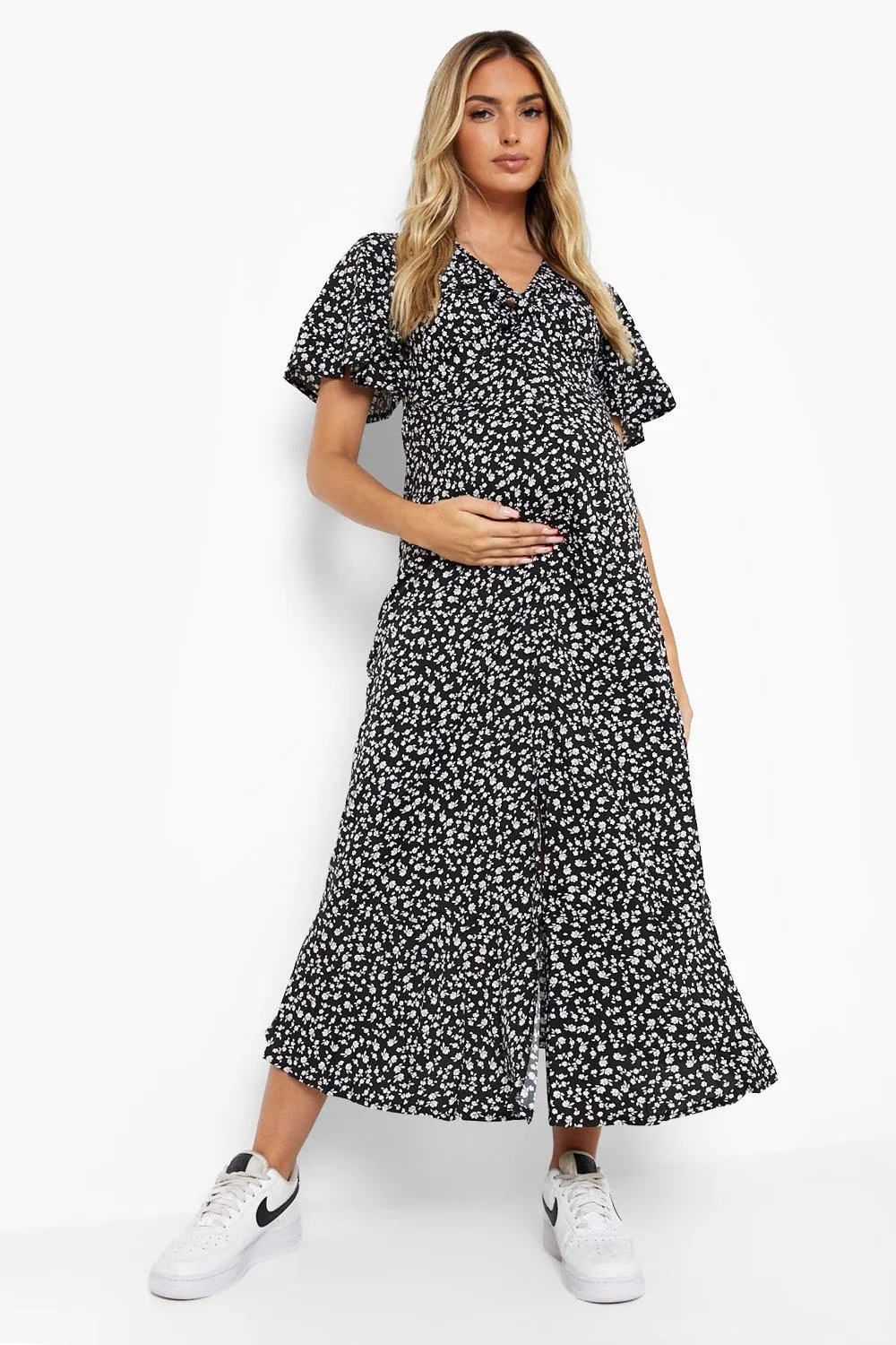 Maternity Twist Front Ditsy Midaxi Dress