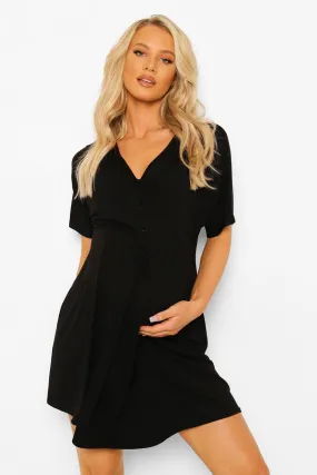 Maternity V Neck Button Front Nightgown