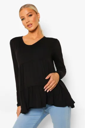 Maternity V Neck Tiered Smock Top