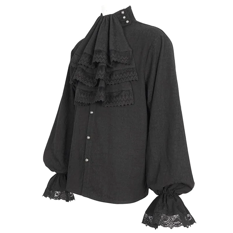 Men's Gothic Puff Sleeved Stand Collar Shirt with Necktie