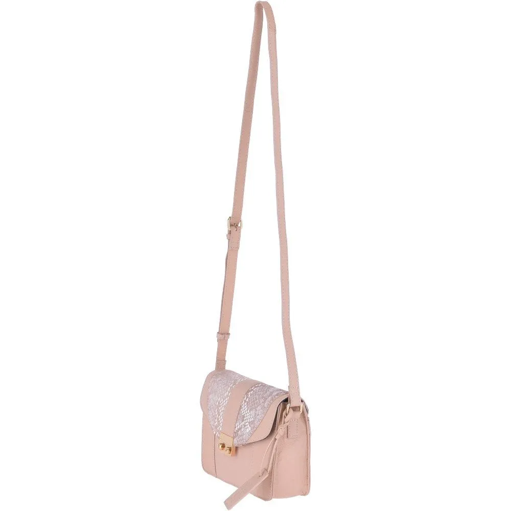 Mini Cross Body Bag With Snake Print Blush  -  62242